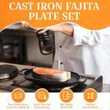 Cast Iron Sizzling Plate Fajita Skillet Bbq & Steak Pan – Wooden Base 29x17cm