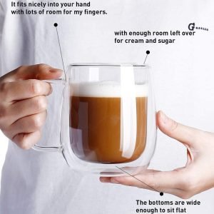 250ml 2-Pcs Danny Home Double Walled Glass Mug with Handle Set