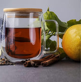 250ml Double Wall Glass Mug with Bamboo Lid & Handle – Heat Resistant Coffee Cup