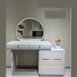 Dressing Table Light Grey with Arch LED Mirror and Gold Lit Drawers
