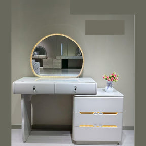 Dressing Table Light Grey with Arch LED Mirror and Gold Lit Drawers