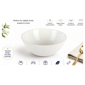 Divine Touch White Ribbed Opal Glass Salad Bowl 7 inch, Set of 6
