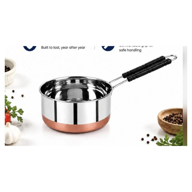 Divine Touch Stainless Steel Sauce Pan with Copper Bottom and Spouts, 17cm