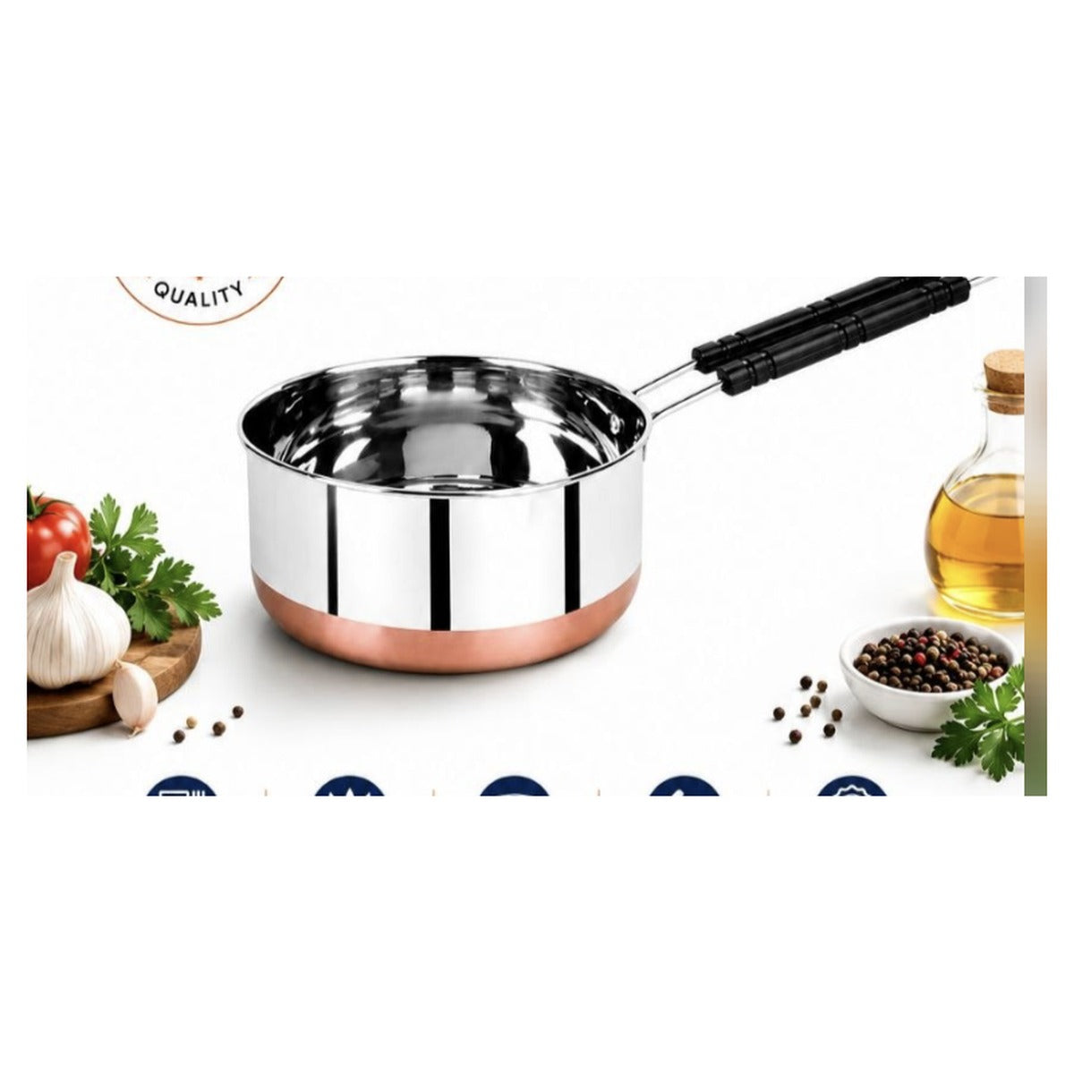 Divine Touch Stainless Steel Sauce Pan with Copper Bottom and Spouts, 18cm