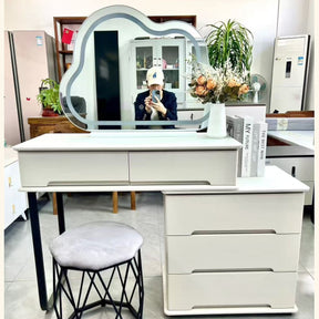 Dressing Table 90x60cm Light Grey with Cloud LED Mirror and 3 Drawer Cabinet