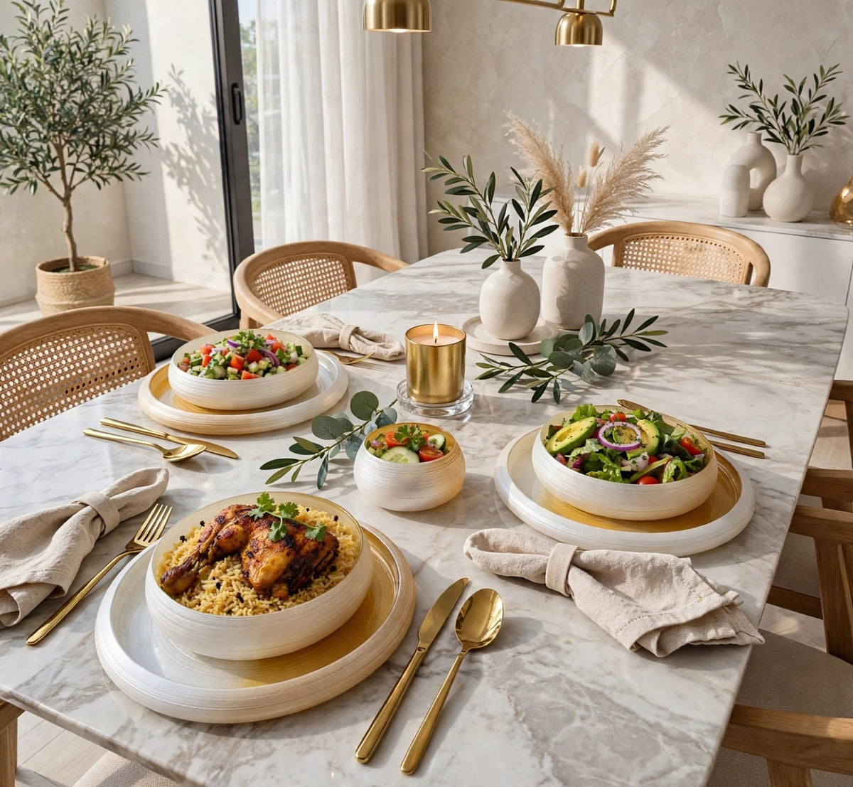 Swirl Glass Dinner Set 18 Piece for 6, Frosted Ombre Spiral Finish, Champagne Gold or Grey, Dinner Plates, Pasta Bowls and Soup Bowls