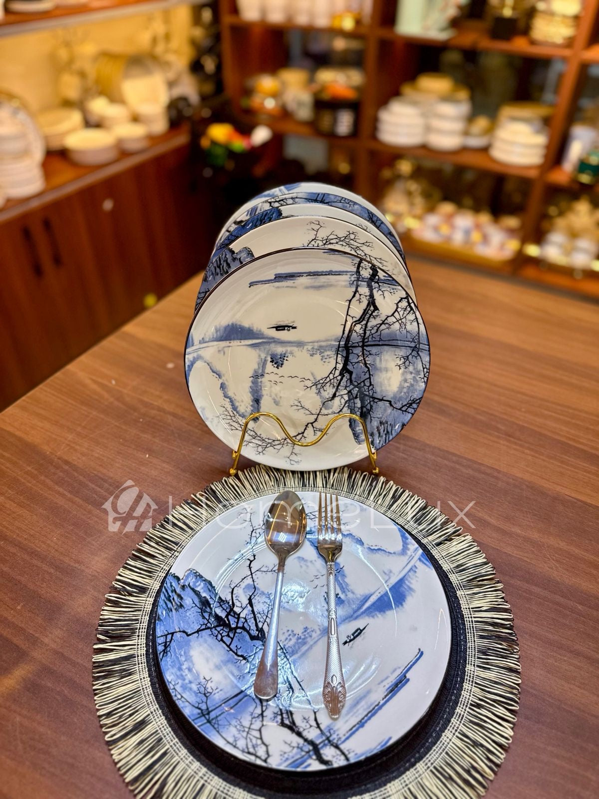 Ceramic Dinner Plates Set (6pcs)  Flower Design Round Plates