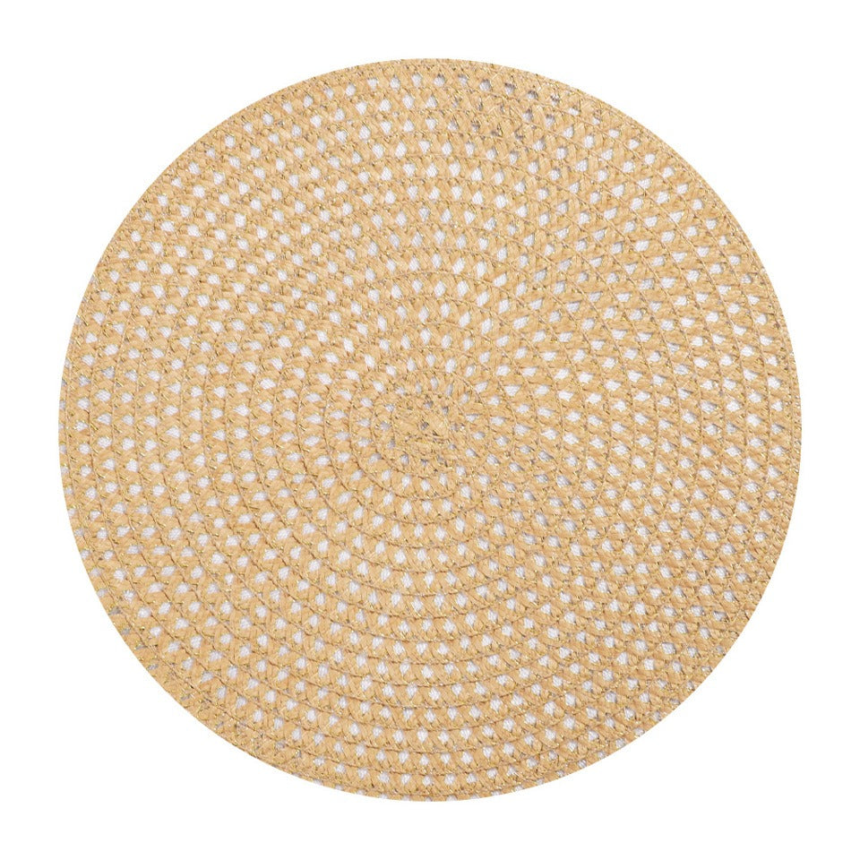 Linen Placemats Set, Round Woven Table Mats, 100% Linen Heat-Resistant Washable Dining Decor, Checkered Pattern for Home & Kitchen Use