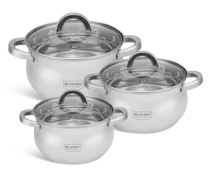 Edenberg 6-Piece Stainless Steel Cookware Set | Pots with Glass Lids Kenya