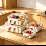3pc Fridge Storage Containers with Drain Basket – Airtight Stackable Produce Keeper Set 800ml, 2.2L & 4.3L Kenya