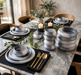 Swirl Glass Dinner Set 18 Piece for 6, Frosted Ombre Spiral Finish, Champagne Gold or Grey, Dinner Plates, Pasta Bowls and Soup Bowls