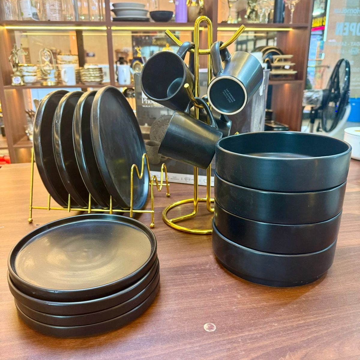 16-Piece Black Ceramic Dinner Set | Elegant Stoneware Plates, Bowls & Cups | Homelux Kenya