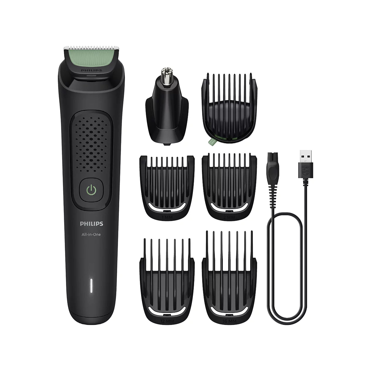 Philips 3000 Series All-in-One Trimmer 7-in-1 - Rounded Tip Self-Sharpening Blades, Adjustable 3-7mm Combs, Charging LED