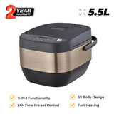 Hanmac  5.5L 9-in-1 Multi Cooker  Rice Cooker– 1100W, Stainless Steel Body, Delay Timer, Non-Stick Bowl & Family-Sized Capacity