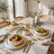 Swirl glass dinner set 18 piece in champagne gold, frosted ombre plates and bowls on a dining table
