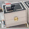 Gloss Bedside Table 2 Drawer with Wireless Charging Glass Top 40x50cm, Champagne