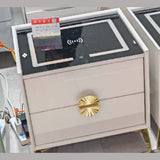 Gloss Bedside Table 2 Drawer with Wireless Charging Glass Top 40x50cm, Champagne