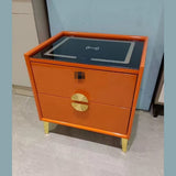 Gloss Bedside Table 2 Drawer with Wireless Charging Glass Top 40x50cm, Orange