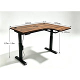 L-shaped electric standing desk dimensions: 1400mm by 1200mm, 600mm deep, 0.7m to 1.2m height