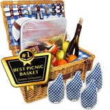 Luxury Picnic Basket for 4 Insulated Wicker Hamper with Plaid Blanket