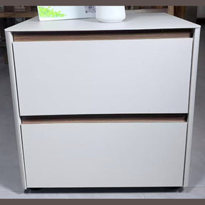 Bedside Table 2 Drawer White Handle Free 48x40x50cm, Groove Pull