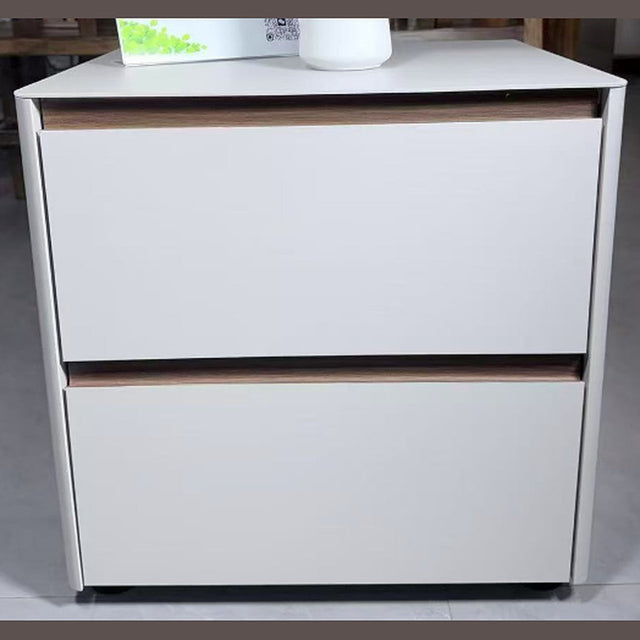 Bedside Table 2 Drawer White Handle Free 48x40x50cm, Groove Pull