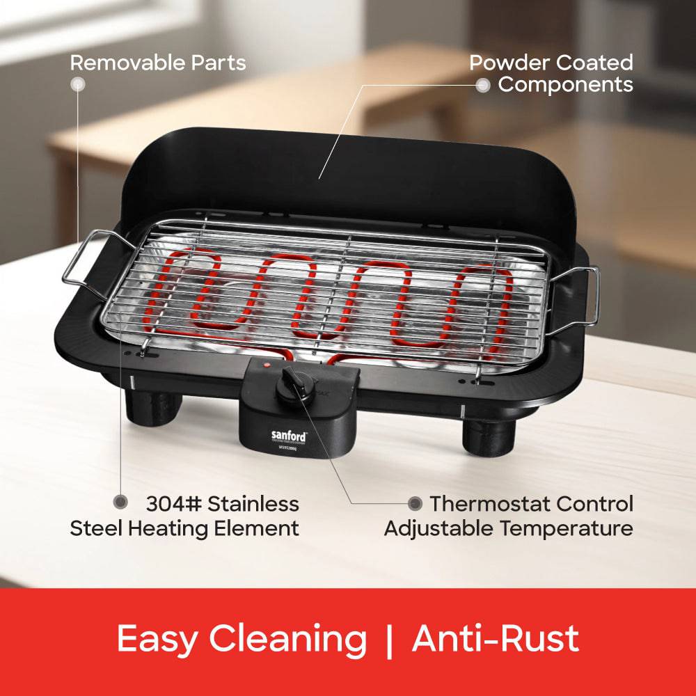 Sanford Smokeless Electric BBQ Grill | 2000W | Adjustable Temperature Control | Removable Parts | Indoor Use