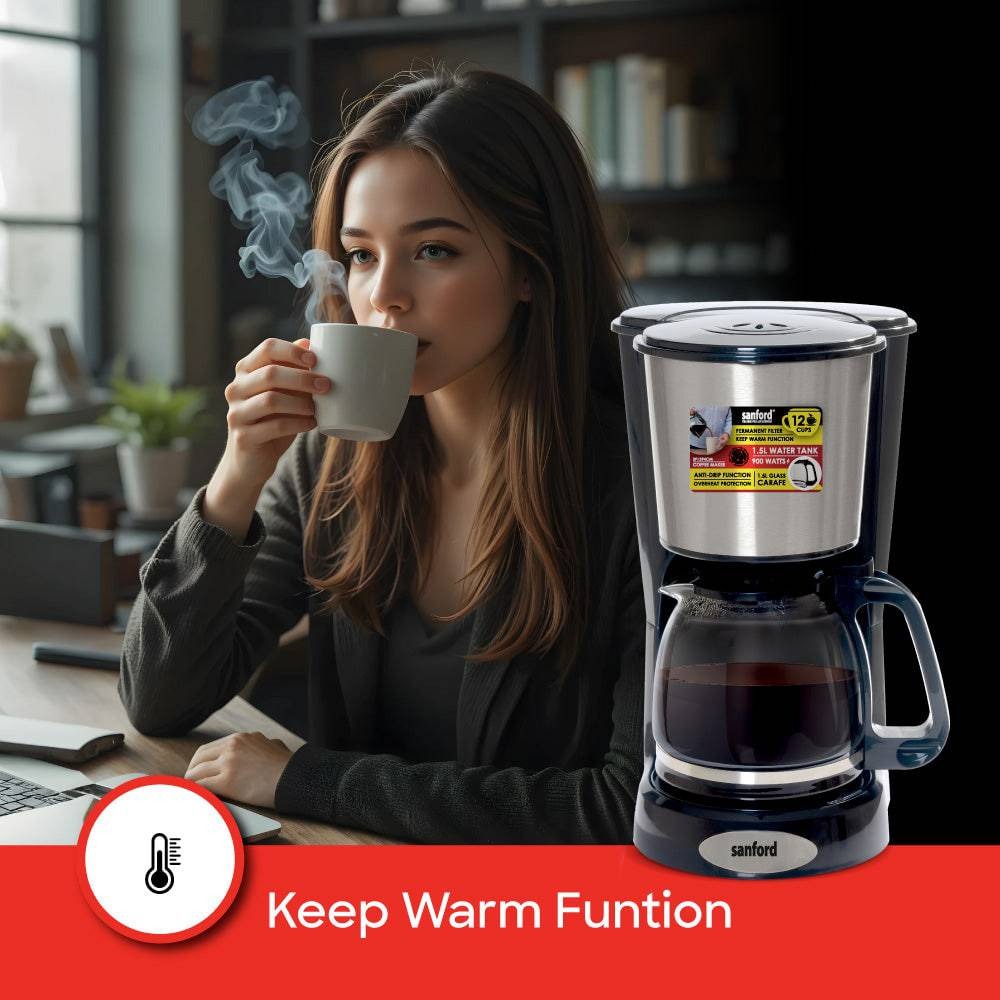 Sanford 12-Cup Coffee Maker with Thermostat Control and Keep Warm Function