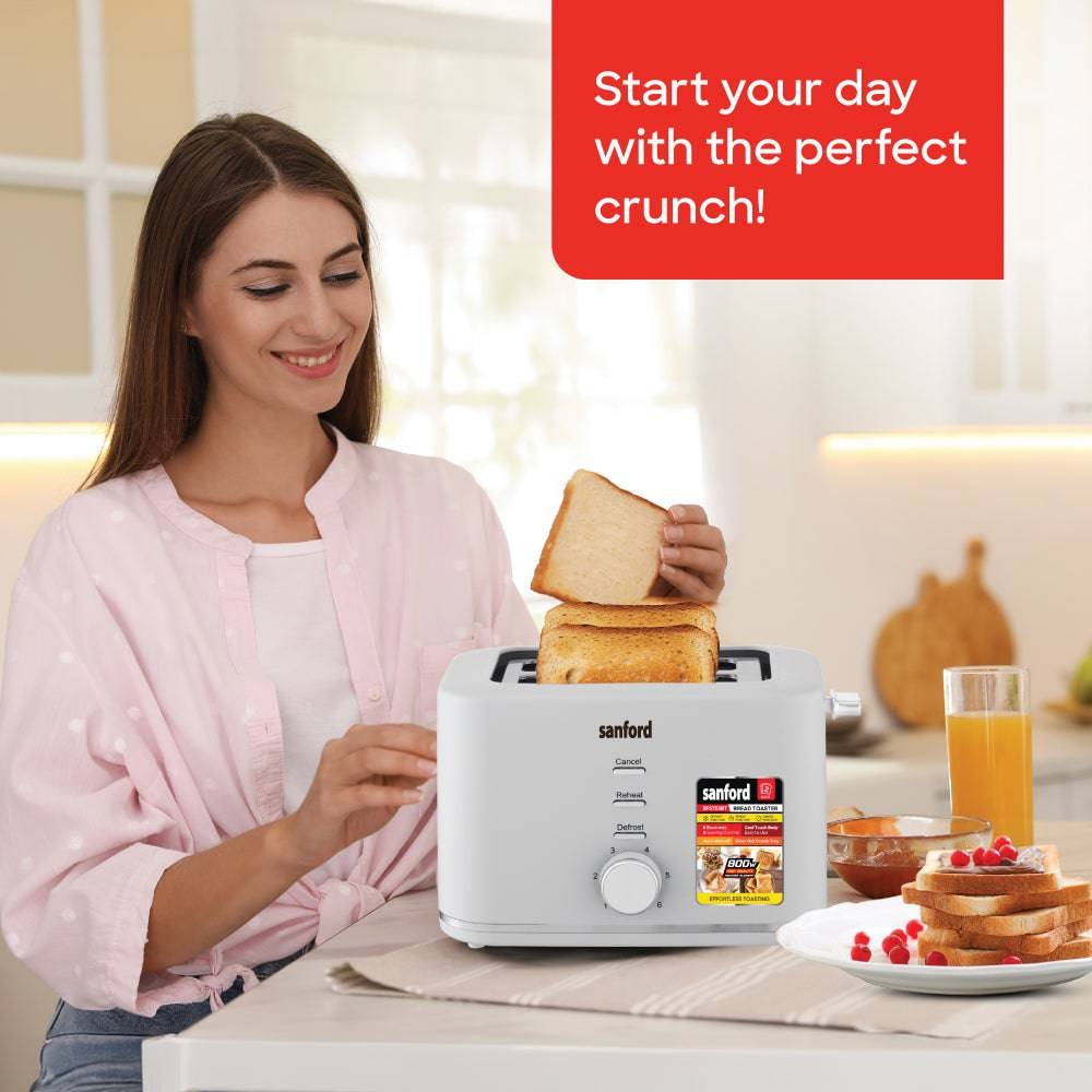 Sanford 2-Slice Toaster with 6 Browning Levels – Defrost, Reheat & Lift-Up Function | Cool Touch Body, Wide Slots – Fast Breakfast Appliance for Home, Office & Dorms