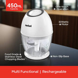 Sanford Rechargeable Food Chopper | 450ml Bowl | Type-C Charging | SS304 Stainless Steel Blades | 1200mAh Battery