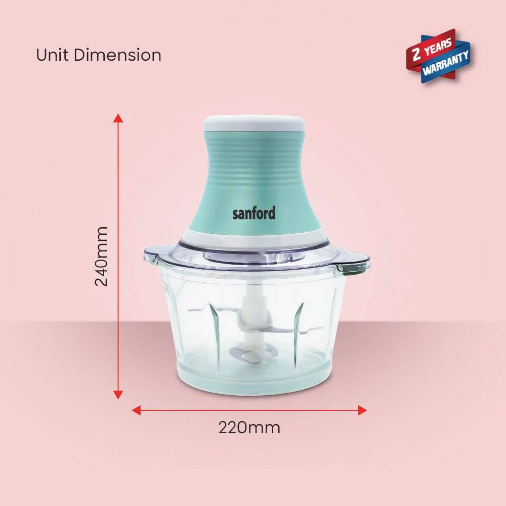 Sanford 500W Multi-Function Chopper & Mixer with 2L Glass Bowl and Stainless Steel Blades