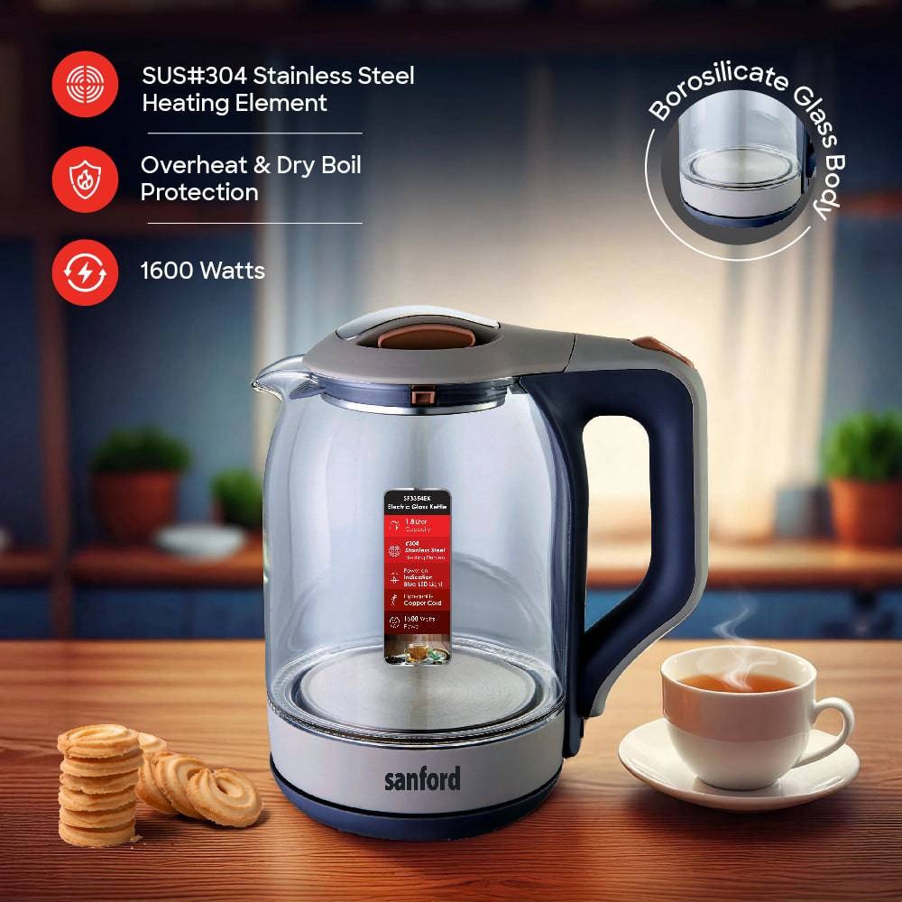 Sanford 1.8L Electric Glass Kettle with Auto Shut-Off and Indicator Light