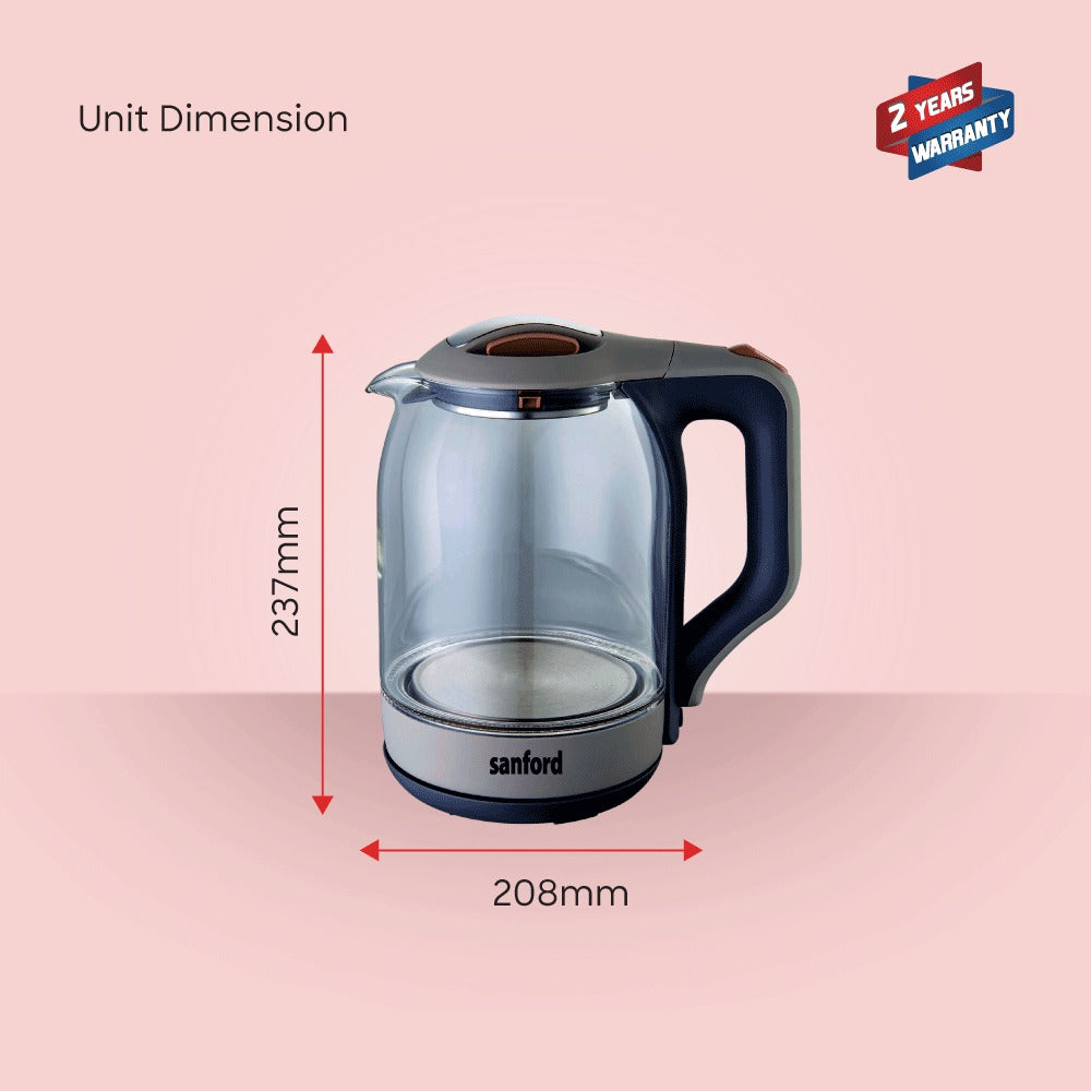 Sanford 1.8L Electric Glass Kettle with Auto Shut-Off and Indicator Light