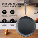 Uakeen 28cm Non-Stick Frying Pan Stainless Steel Flat Skillet with Honeycomb Coating Induction Compatible Chapati, Pizza & Omelette Pan