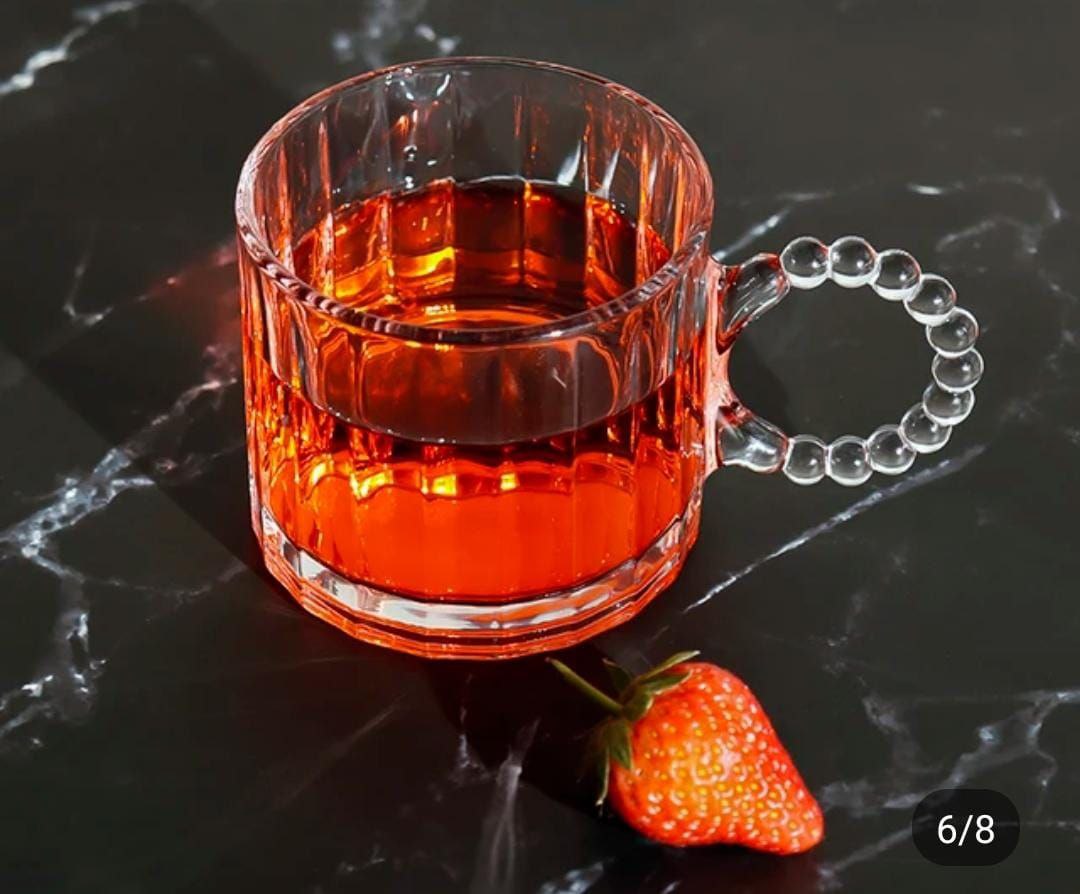 LUXURY BOROSILICATE GLASS CUP WITH PEARL LIKE HANDLE