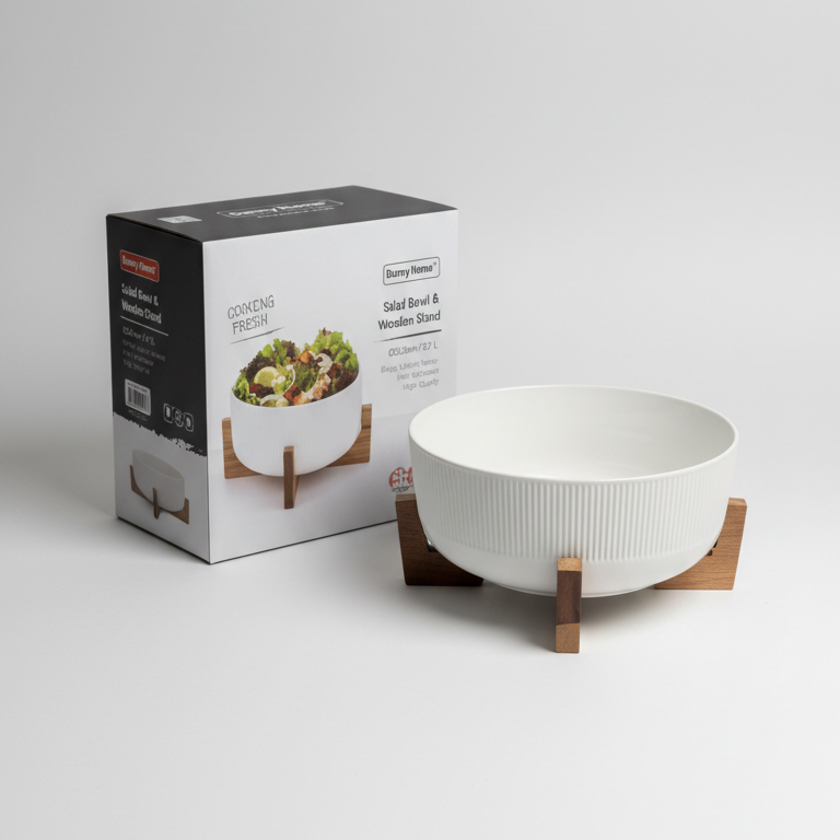 Danny Home 2.7L Salad Bowl with Wooden Frame Brown & White Kenya