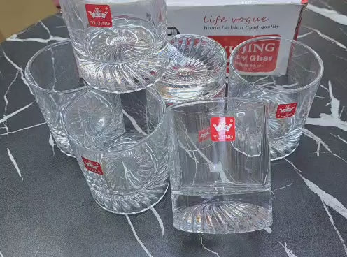 Threaded Heavy Base Crystal Whiskey Glass Set (300ml, 6pcs) – Heat Resistant