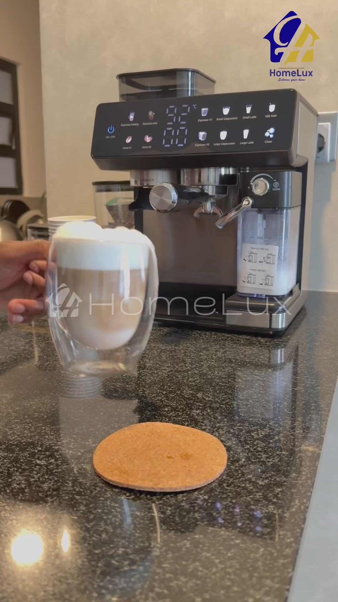 DSP 3-in-1 Fully Automatic Espresso Machine Built-in Grinder, Milk Frother & One-Touch Cappuccino Stainless Steel Coffee Maker