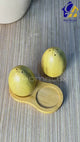 Bamboo Salt & Pepper Shaker Set with Wooden Tray – Egg-Shaped Natural Wood Spice Dispensers, 3 Piece