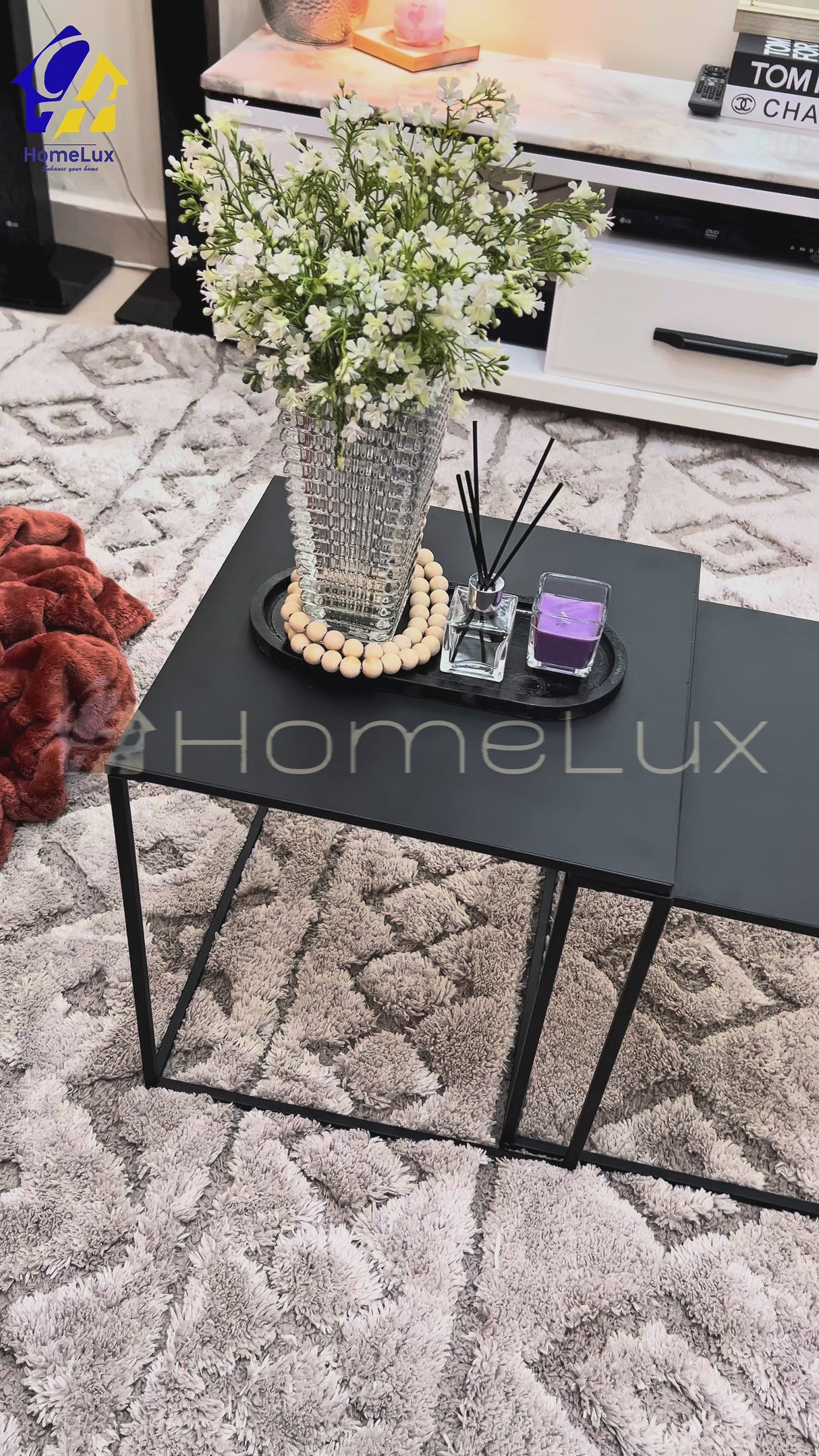 Modern Storage Table 2-Tier Metal Accent Table in Black & White Space-Saving Phone Desk, Bedside Table for Bedroom & Lounge Corner
