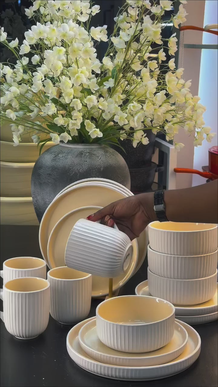 24pc White Double-Glazed Ceramic Dinner Set – Service for 6, Dinner Plates, Side Plates, Soup Bowls & 450ml Mugs Kenya