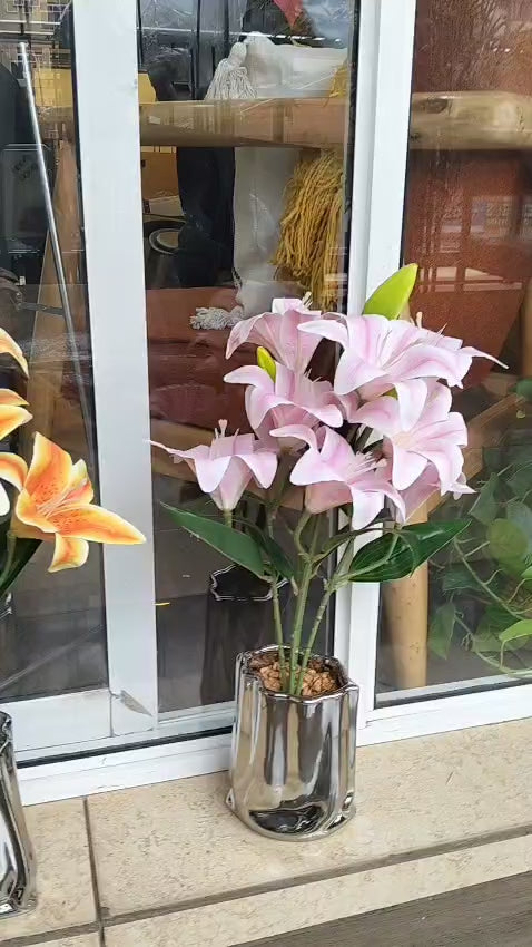 Table Top Big  Silver Potted Flowers