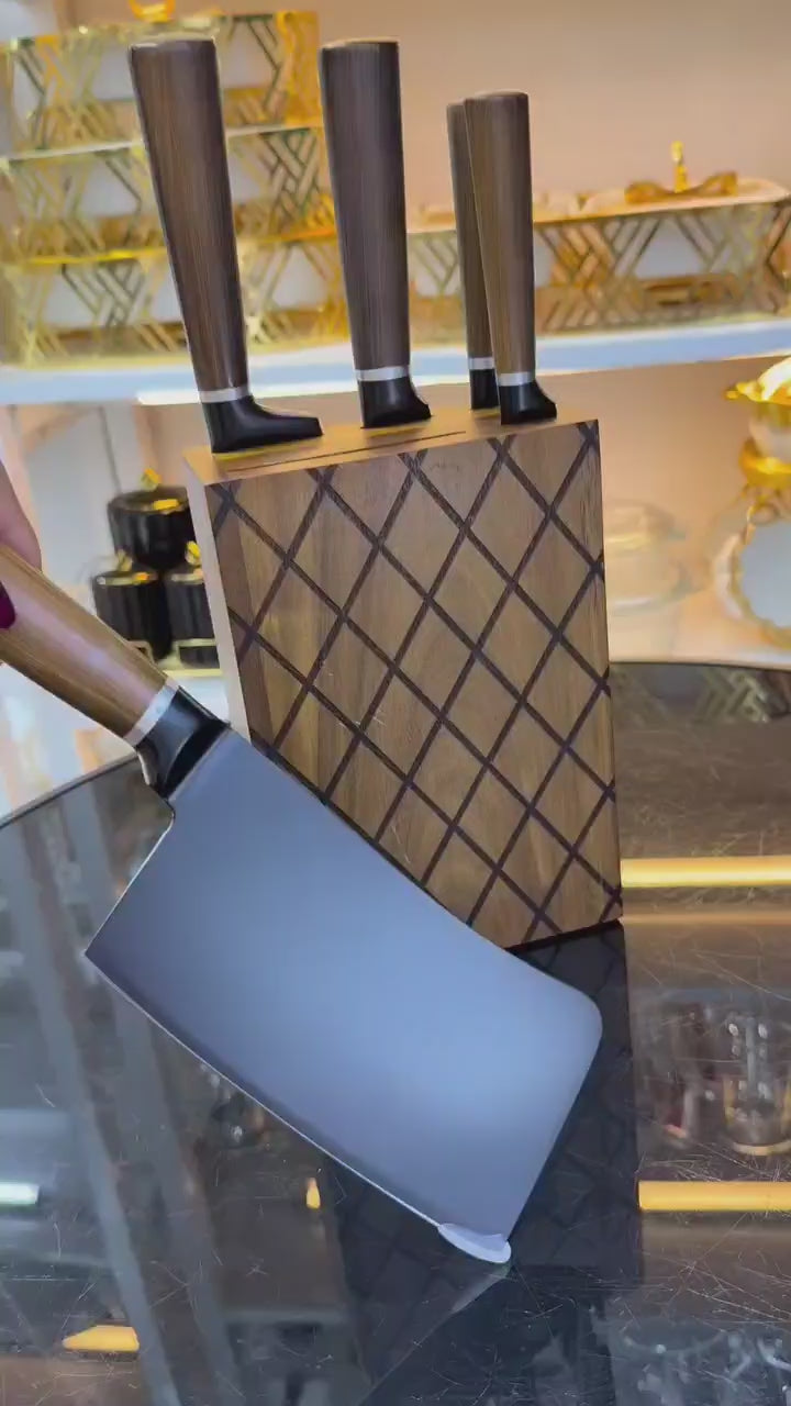 6pcs Stainless Steel Knife Set with Wooden Block | Hollow Handle Kitchen Knives in Kenya