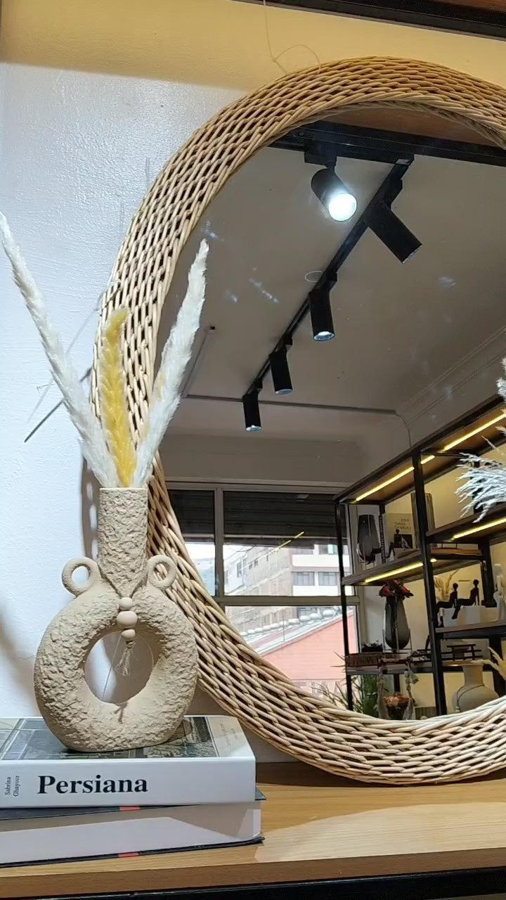 Big Size Modern Oval Rattan  Bamboo Decorative Mirror