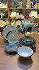Homezaza Fine Porcelain Dinner Set 20 Piece - Black & White Reactive Glaze Ceramic Plates, Bowls & Mugs, Service for 4