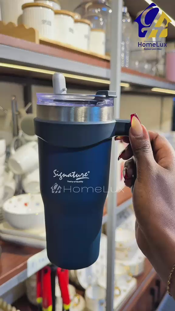 Signature SGYQ-1100C 1100ml Stainless Steel Travel Mug with Handle & Straw Lid, Vacuum Insulated