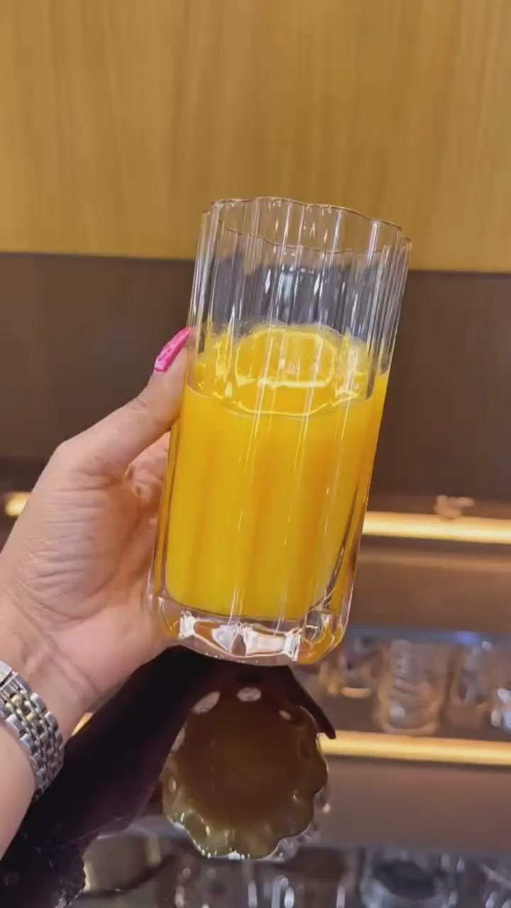 Ribbed Crystal Highball Glass (400ml, Set of 6) – Juice & Milk Drinkware