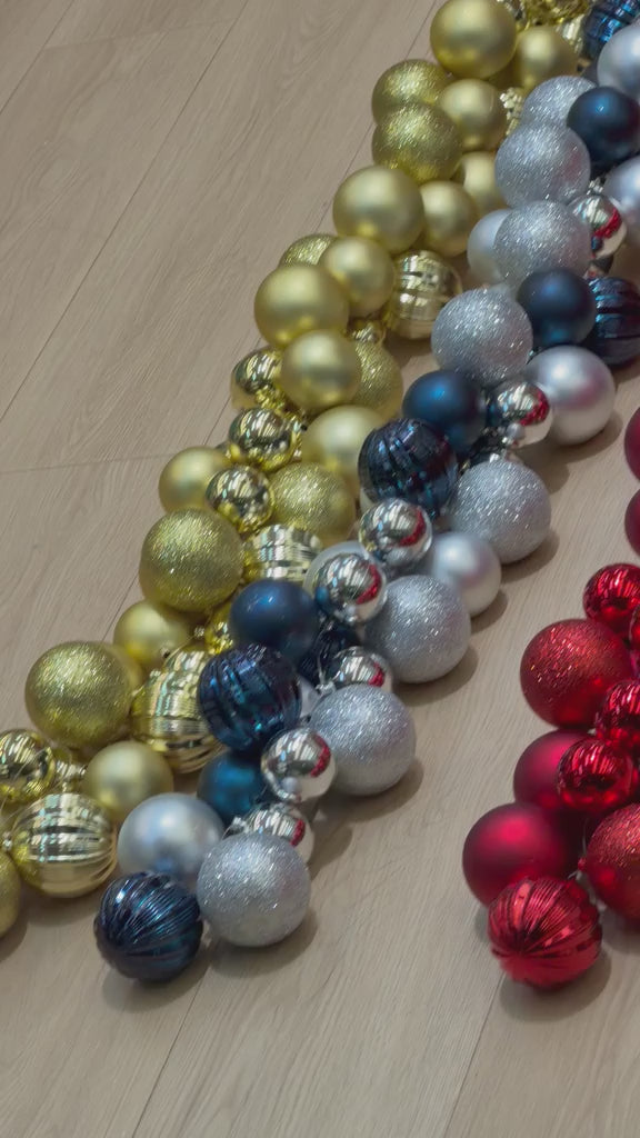 Christmas Bauble Garland 1.8m in Red, Navy and Silver, or Gold | Christmas Ball String for Tree, Staircase and Mantel
