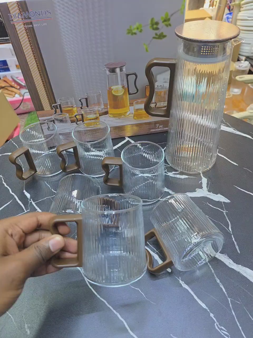 Borosilicate Glass Jug & Water,Tea and Juice Set (1300ml + 6 Glasses)