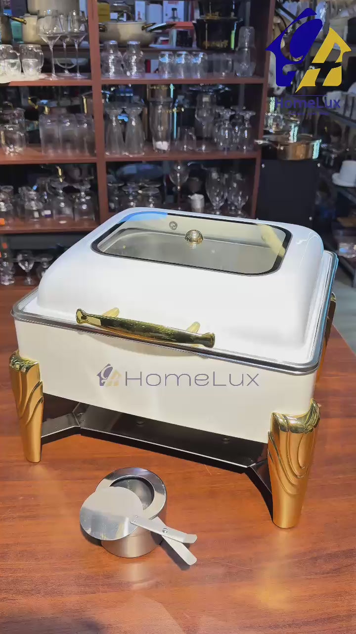 6L Square Hydraulic Chafing Dish – Stainless Steel Buffet Food Warmer with Tempered Glass Lid Kenya